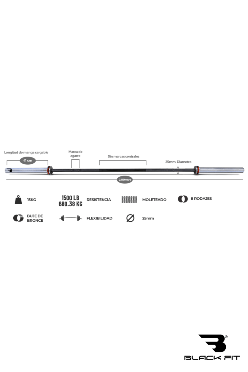 BARRA OLIMPICA PROFESIONAL CON BUGE DE BRONCE  8 RODAGES DE 20KG